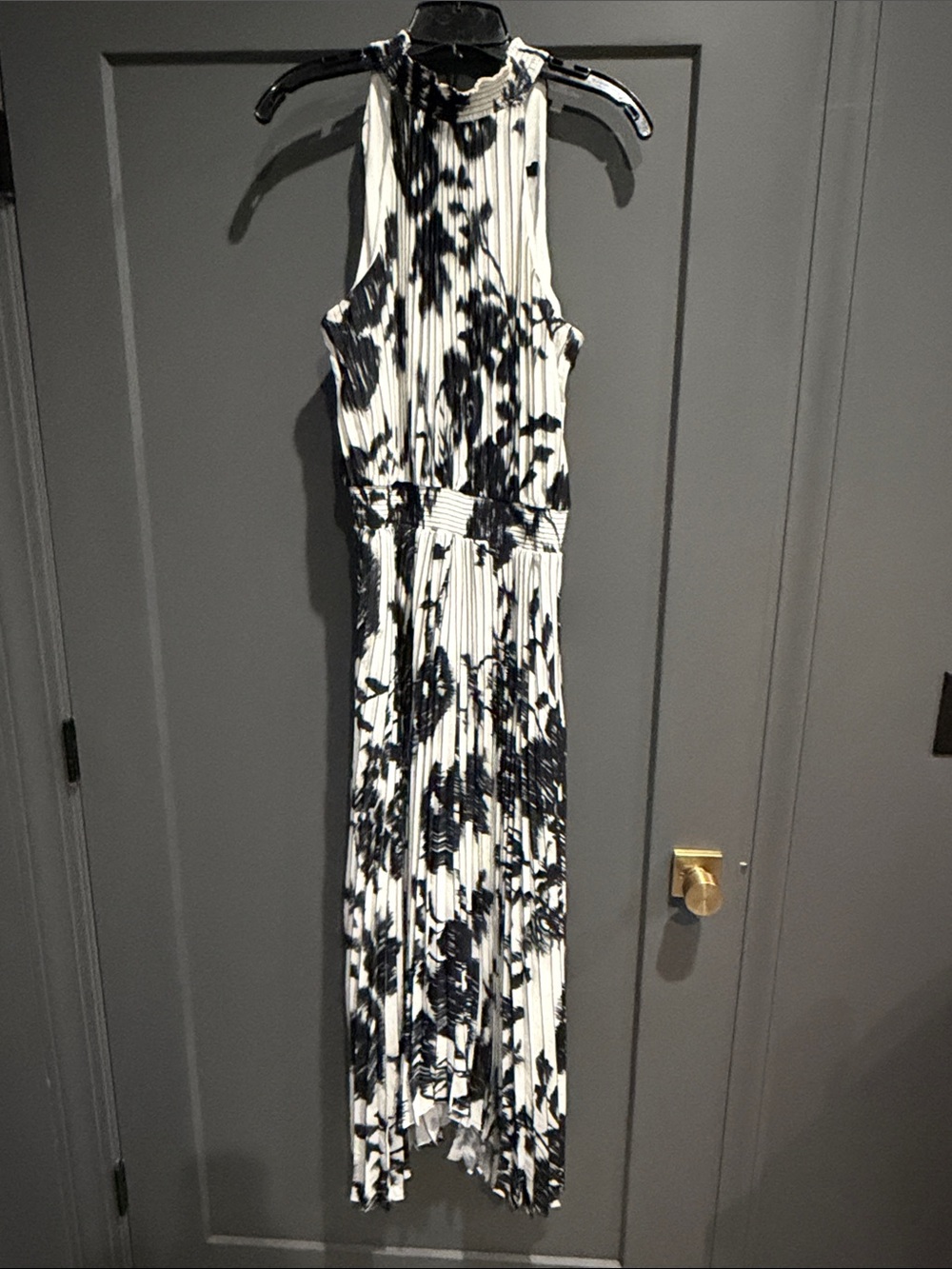 White House Black Market Black and White Pleated Midi Dress